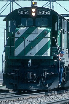 Brian Rackley on a Burlington Northern Train